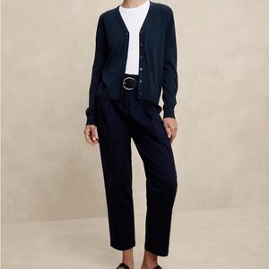 H&M Silk Navy Blue Button Packets V-Neck Cardigan Sweater S